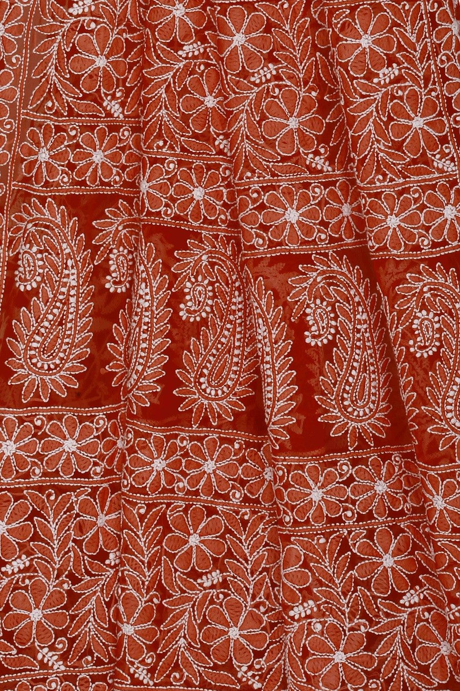 Ada Hand Embroidered Red Georgette Lucknowi Chikankari Saree with Blouse A611557