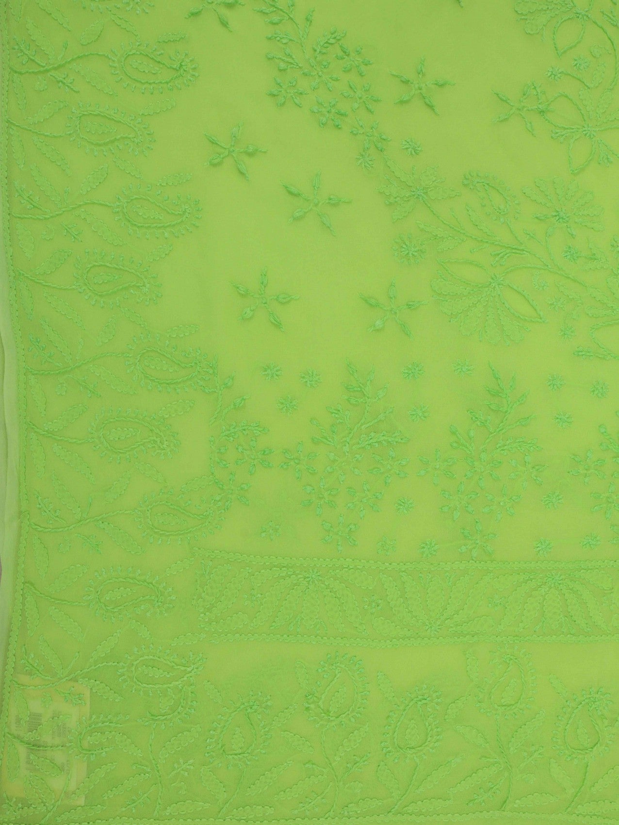 Ada Hand Embroidered Chartreuse Green Georgette Lucknowi Chikankari Saree with Blouse 01A131009