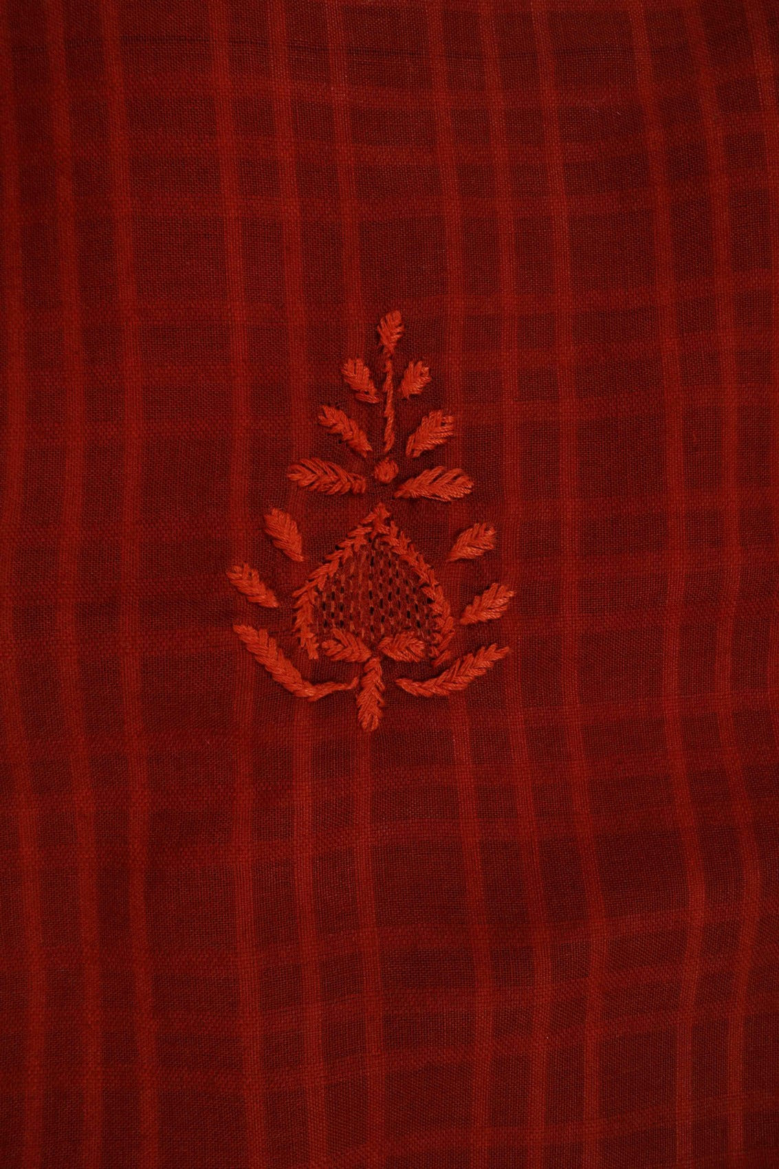 Ada Hand Embroidered Amber Rust Cotton Lucknowi Chikan Unstitched Suit Piece A93234