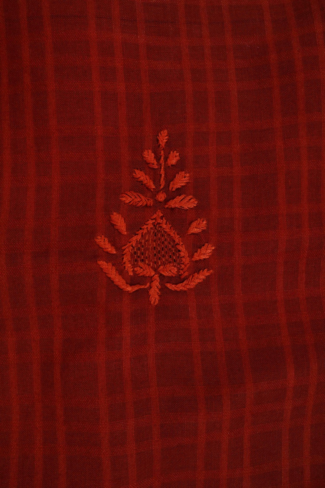 Ada Hand Embroidered Amber Rust Cotton Lucknowi Chikan Unstitched Suit Piece A93234