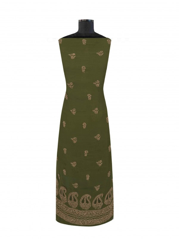 Ada Hand Embroidered Sage Green Georgette Lucknowi Chikan Unstitched Kurta Piece A316173