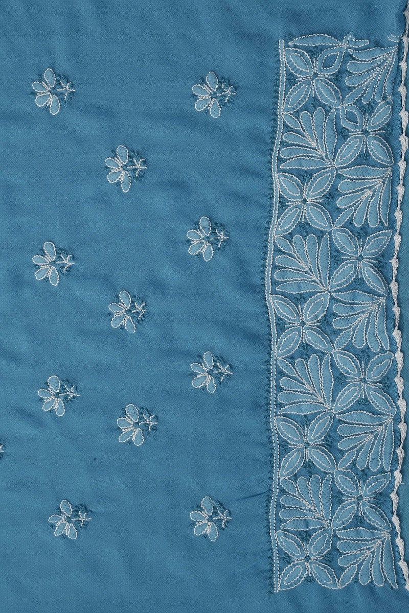 Ada Hand Embroidered Arctic Blue Georgette Lucknowi Chikan Unstitched Suit Piece A289005