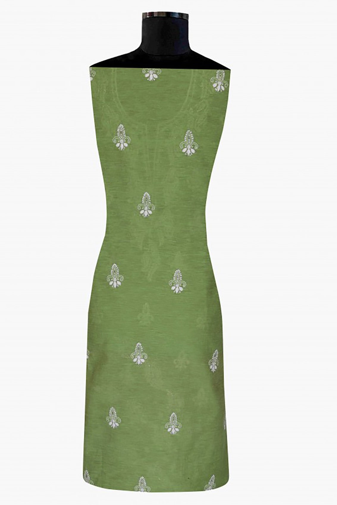 Ada Hand Embroidered Pear Green Khadi Lucknowi Chikankari Unstitched Suit Piece With Muqaish Work 01A10300