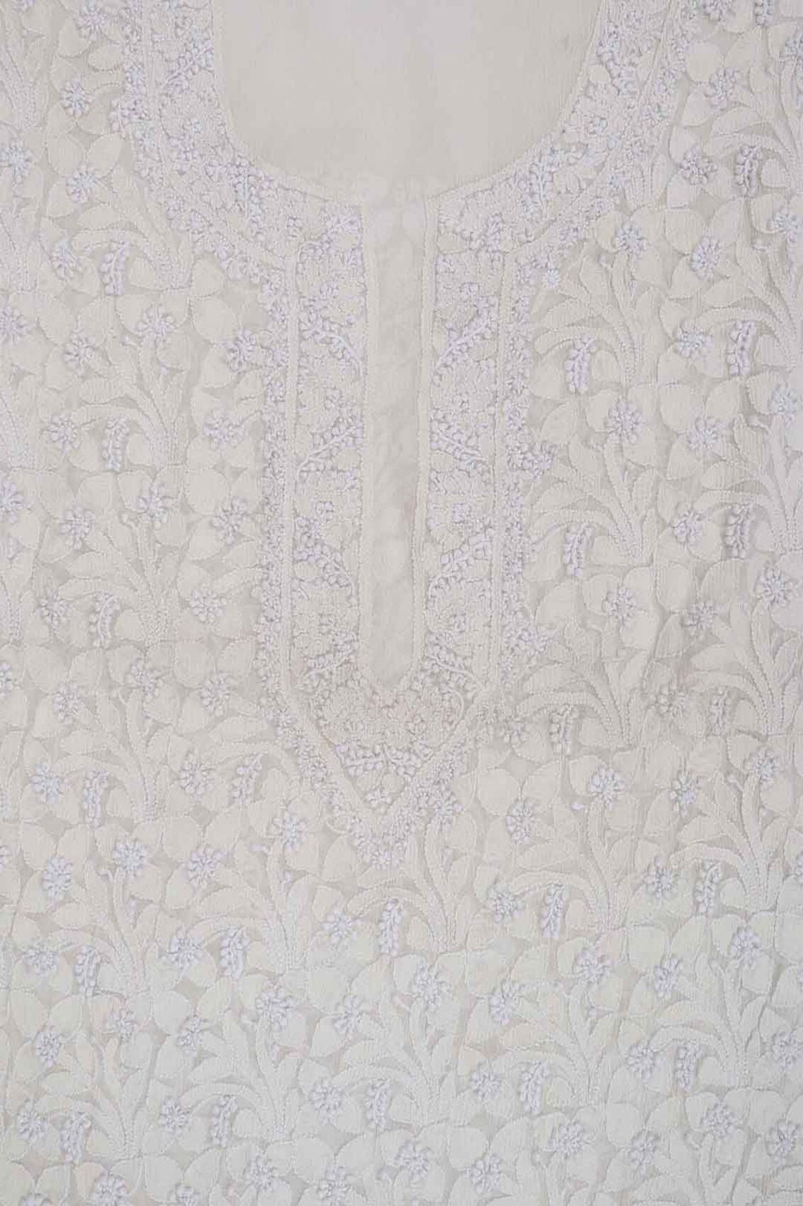 Ada Hand Embroidered Cream Chiffon Lucknowi Chikankari Unstitched Kurta Piece A94868
