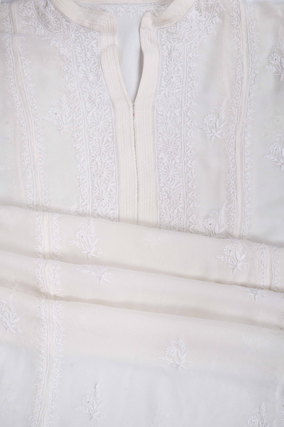Ada Hand Embroidered Off White Pure Georgette Lucknowi Chikankari Semi-Stitched Kurta Piece A484764