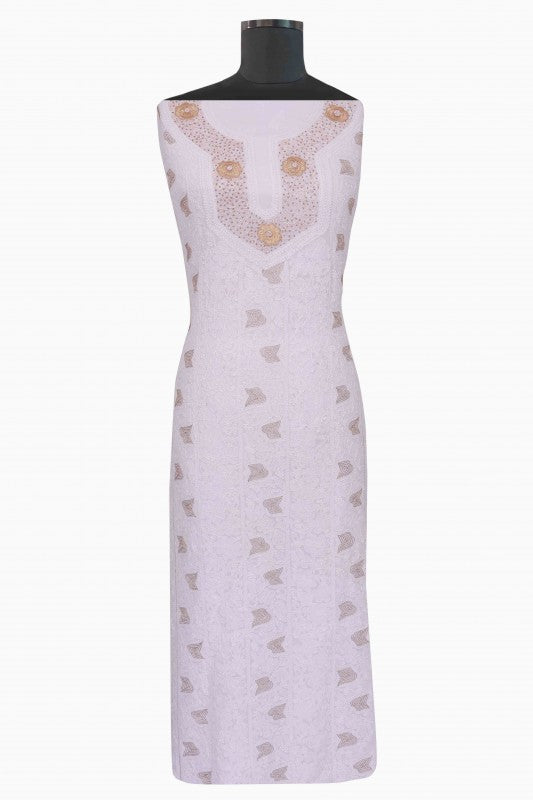 Ada Hand Embroidered White Georgette Chikan Unstitched Kurta with Pearl Work A511716
