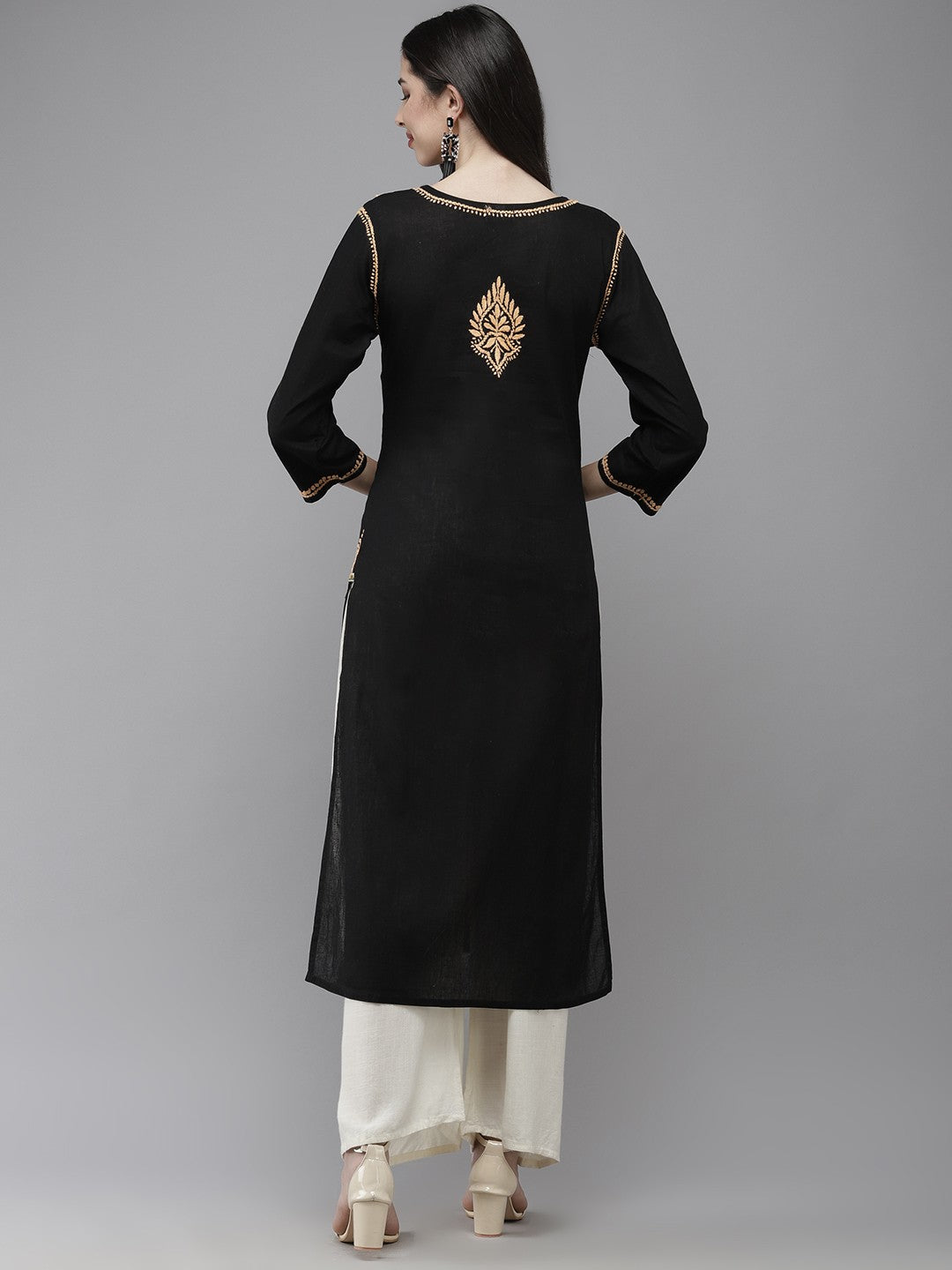 Ada Hand Embroidered Black Cotton Lucknow Chikankari Kurta A411276
