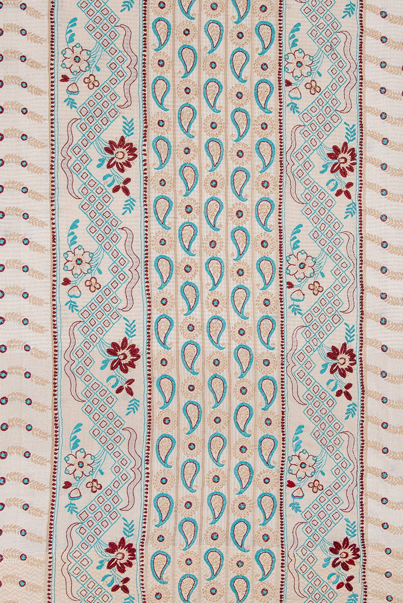 Ada Hand Embroidered Cream Chanderi Lucknowi Chikankari Saree With Blouse- A70603