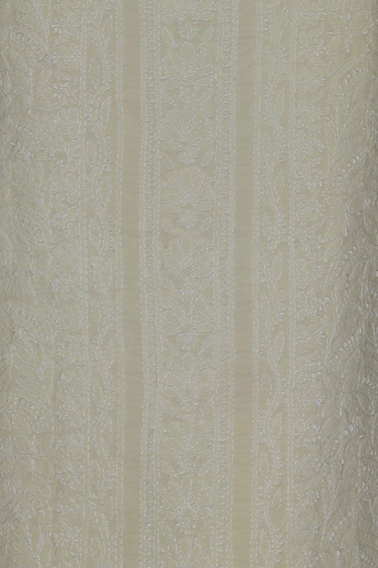 Ada Hand Embroidered Cream Cotton Lucknowi Chikan Unstitched Kurta Piece- A502197