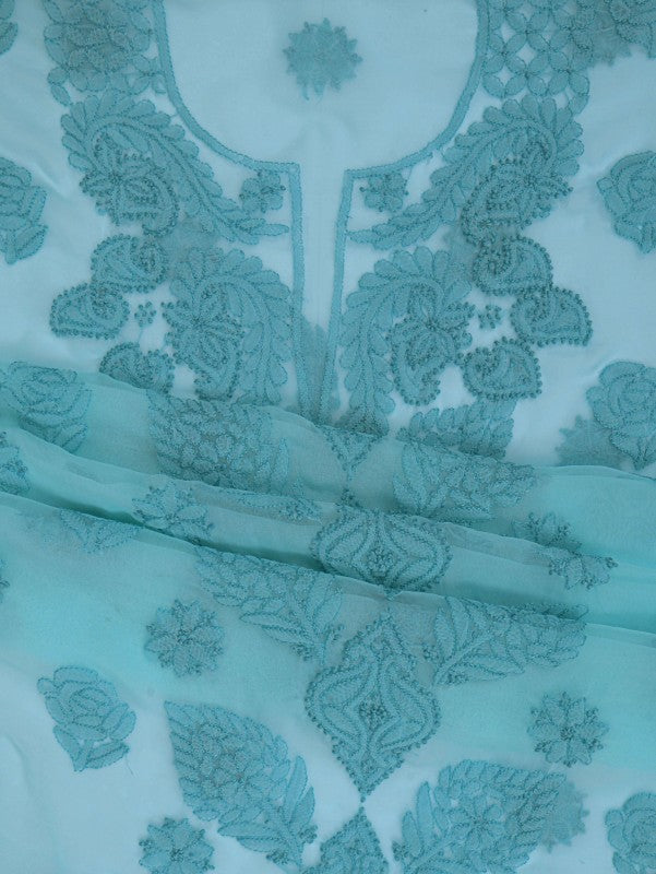 Ada Hand Embroidered Arctic Blue Georgette Lucknowi Chikan Unstitched Suit Piece A211229