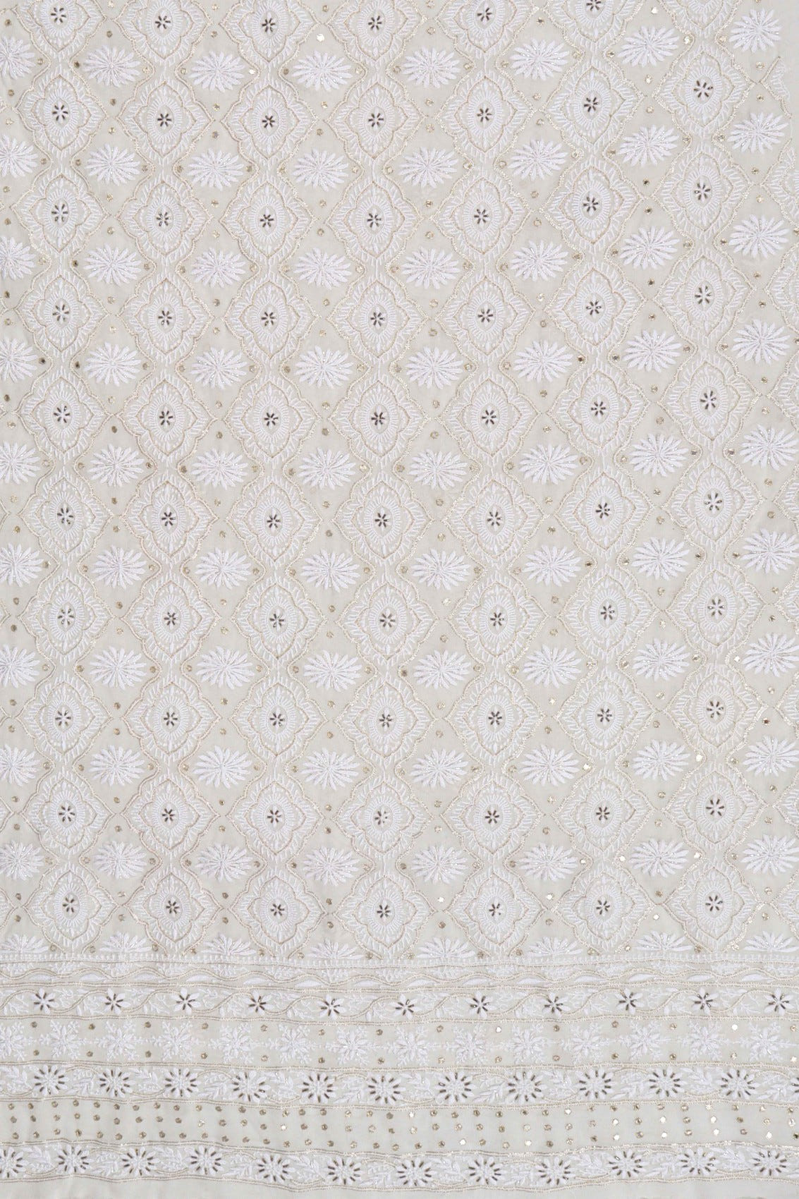 Ada Hand Embroidered White Pure Georgette Lucknowi Chikankari Unstitched Kurta Dupatta Set With Cutdana Work A392440