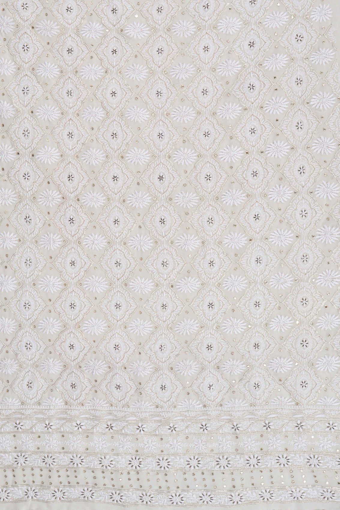 Ada Hand Embroidered White Pure Georgette Lucknowi Chikankari Unstitched Kurta Dupatta Set With Cutdana Work A392440
