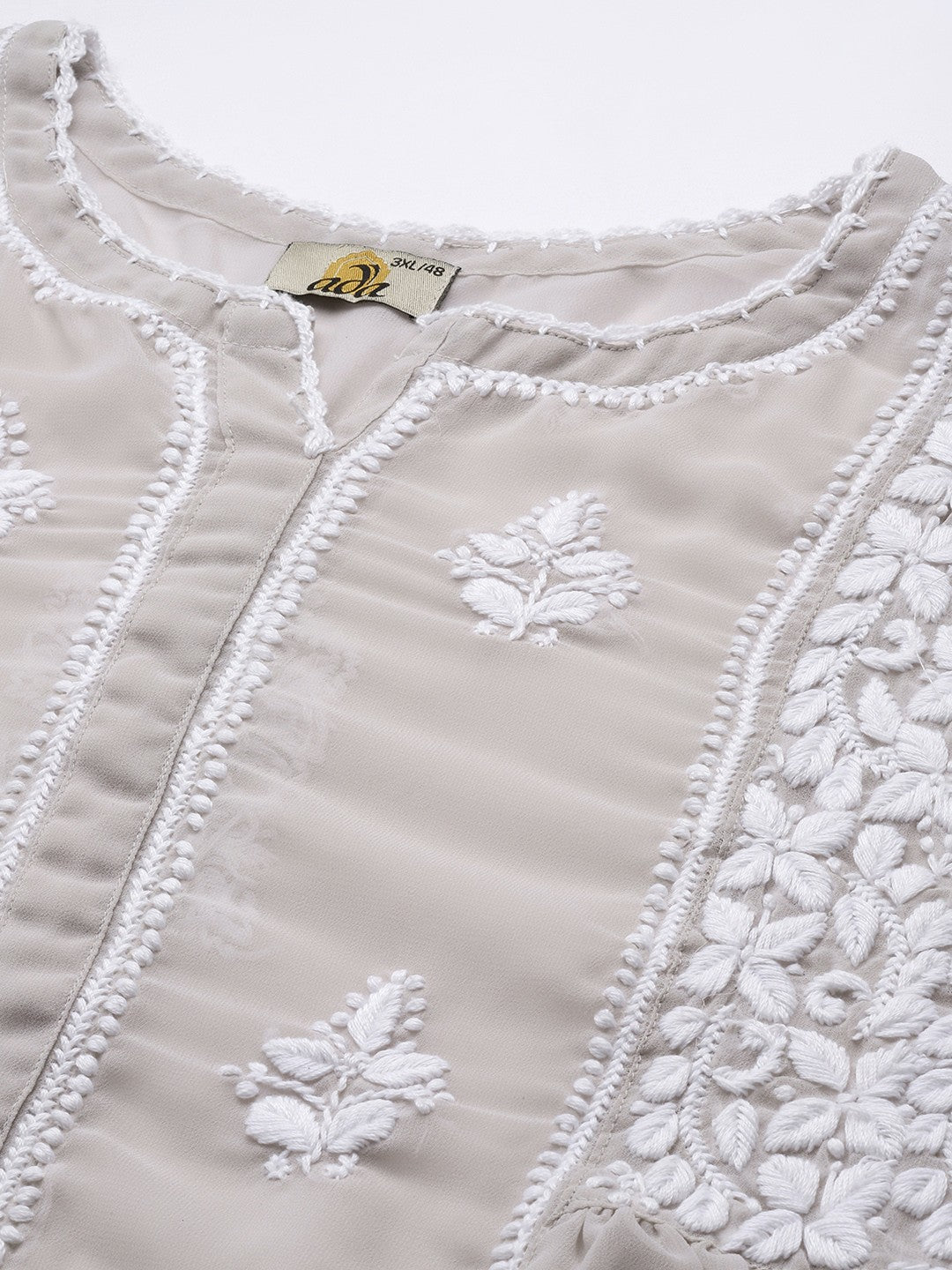 Ada Hand Embroidered Light Grey Georgette Lucknowi Chikankari Flared Kurti With Slip A911256