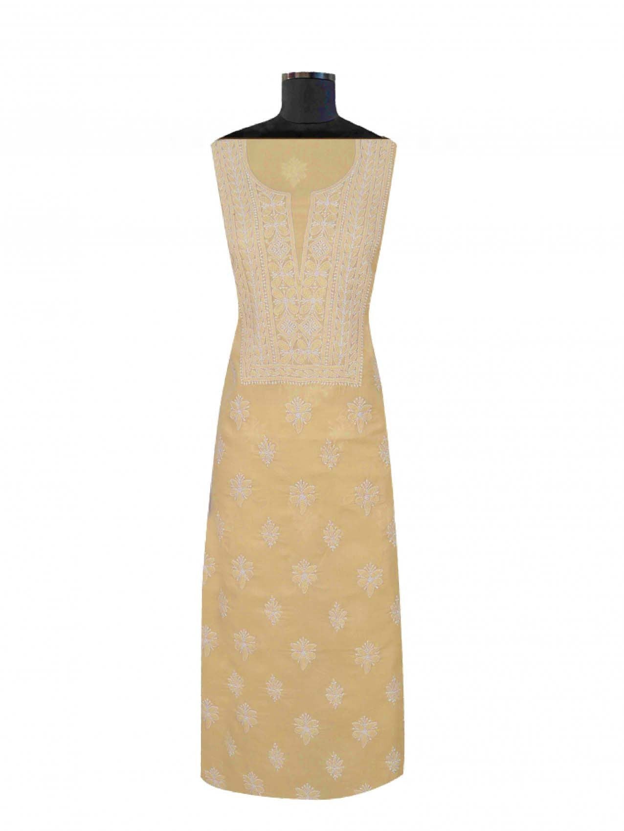 Ada Hand Embroidered Dark Fawn Cotton Lucknowi Chikankari Unstitched Suit Piece 01A193610