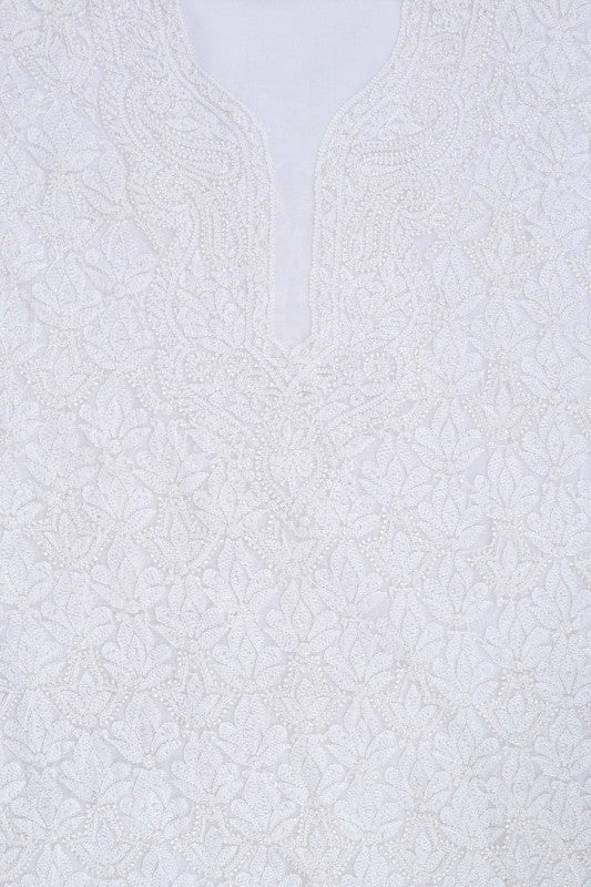 Ada Hand Embroidered White Georgette Lucknowi Chikankari Unstitched Suit Piece With Pearl Work A619183