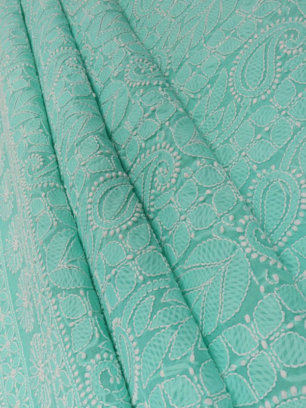Ada Hand Embroidered Sea Green Cotton Lucknowi Chikan Unstitched Suit Piece A614599