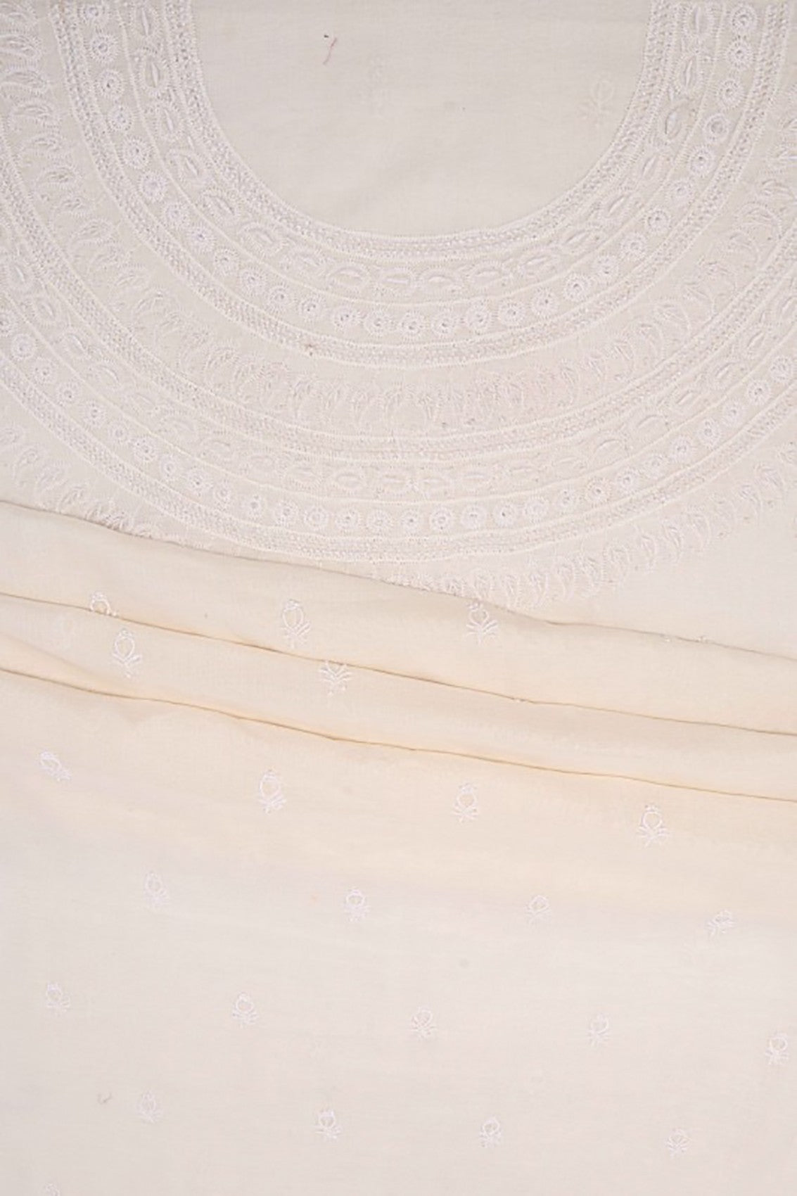 Ada Hand Embroidered Cream Cotton Lucknowi Chikankari Kurta Piece A136889