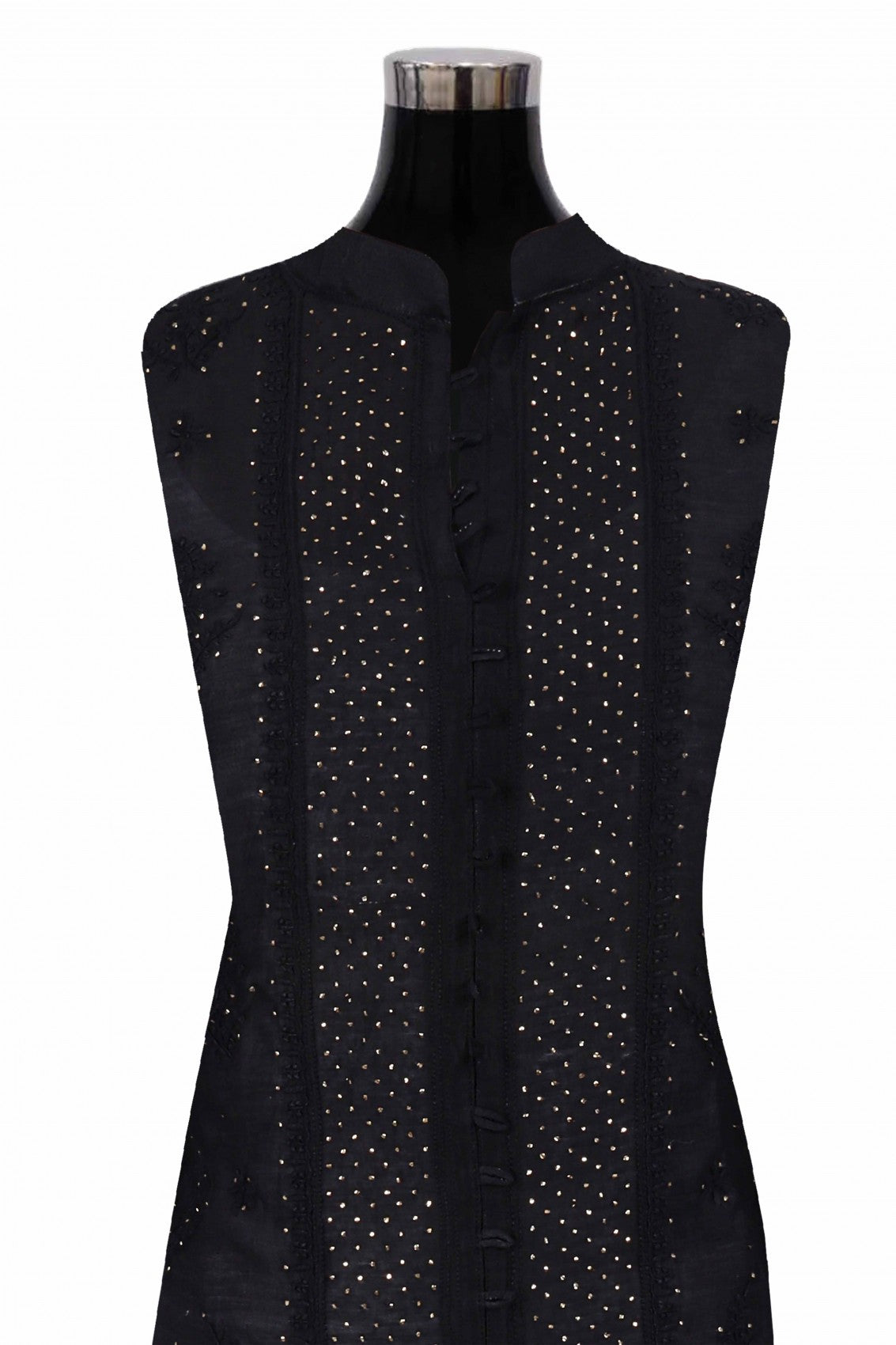 Ada Hand Embroidered Black Chanderi Lucknowi Chikankari Semi-Stitched Anarkali Kurta Piece With Muqaish Work A595347