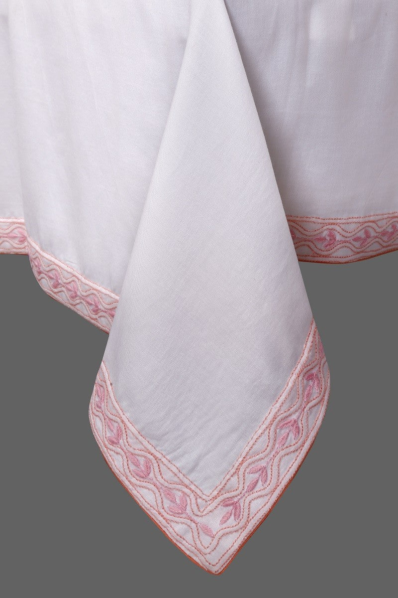 Ada Hand Embroidered White Cotton Lucknowi Chikankari Table Cover A170189