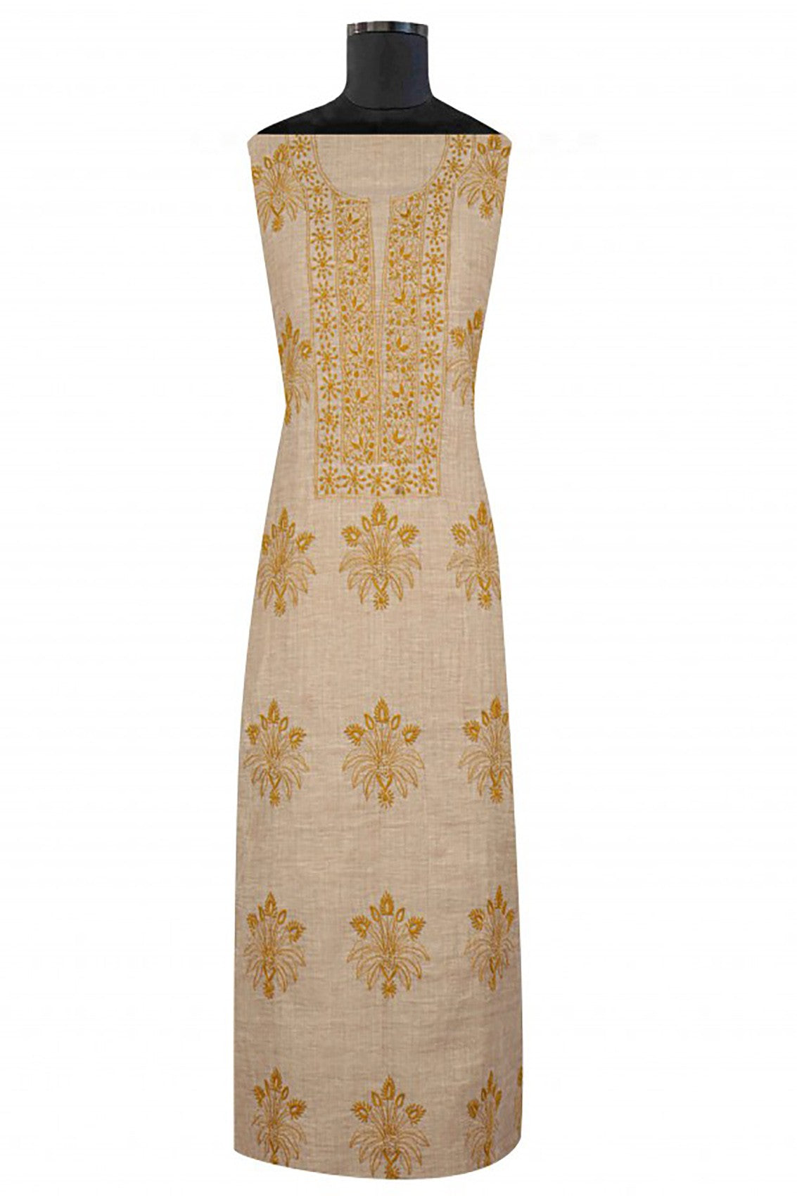 Ada Hand Embroidered Fawn Khadi Lucknowi Chikankari Unstitched Suit Piece 01A67186