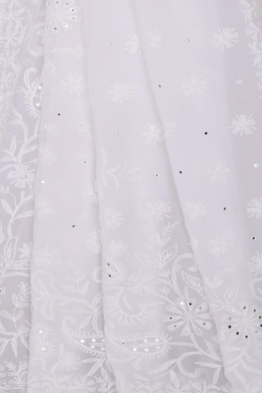 Ada Hand Embroidered White Georgette Lucknow Chikan Saree with Blouse A42297
