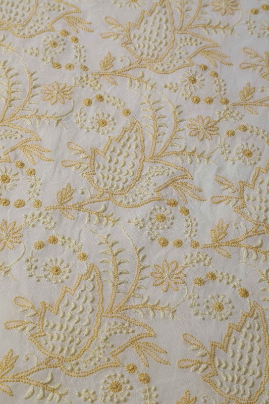 Ada Hand Embroidered Cream Georgette Lucknowi Chikan Unstitched Kurta Dupatta Set A191281