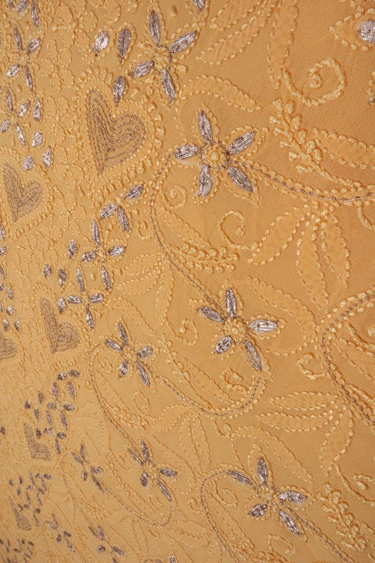 Ada Hand Embroidered Yellow Georgette Lucknowi Chikankari Unstitched Kurta Piece With Gota Patti Work A600355