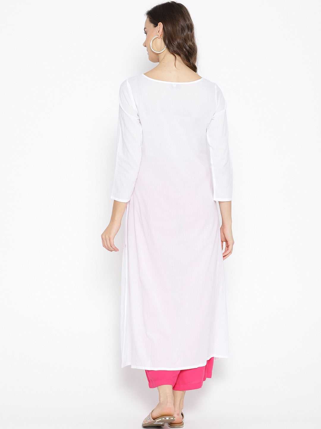 Ada Hand Embroidered White Cotton Lucknow Chikankari Kurta with Muqaish Work A100049