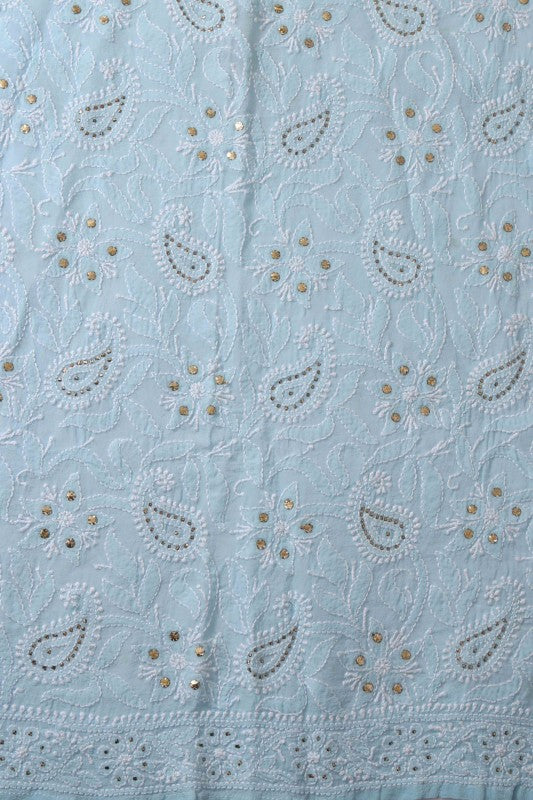 Ada Hand Embroidered Light Blue Pure Georgette Lucknowi Chikankari Semi-stitched Suit Piece Muqaish Work-A431436