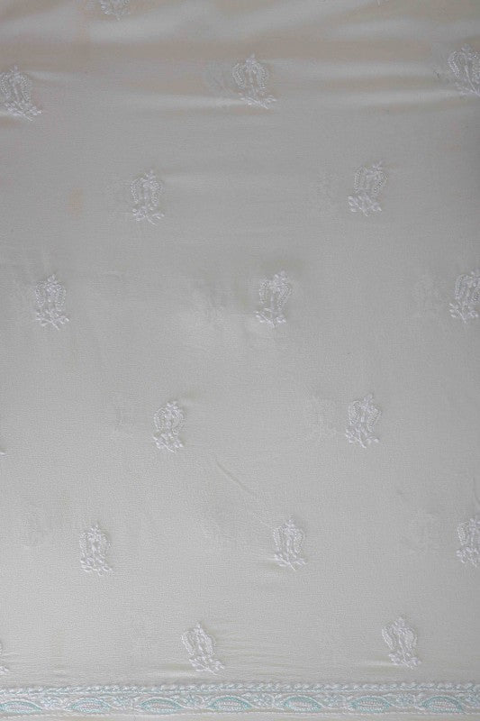 Ada Hand Embroidered Smoke White Pure Georgette Lucknowi Chikan Unstitched Kurta Dupatta–A609242