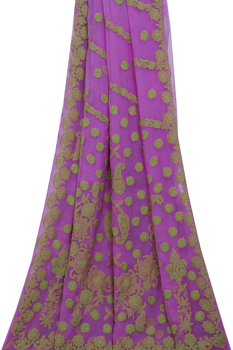 Ada Exclusive Handcrafted Pink Georgette Lucknowi Chikankari Saree with Blouse A204967