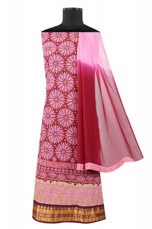 Ada Hand Embroidered Maroon Cotton Lucknowi Chikan Unstitched Suit Piece A44949