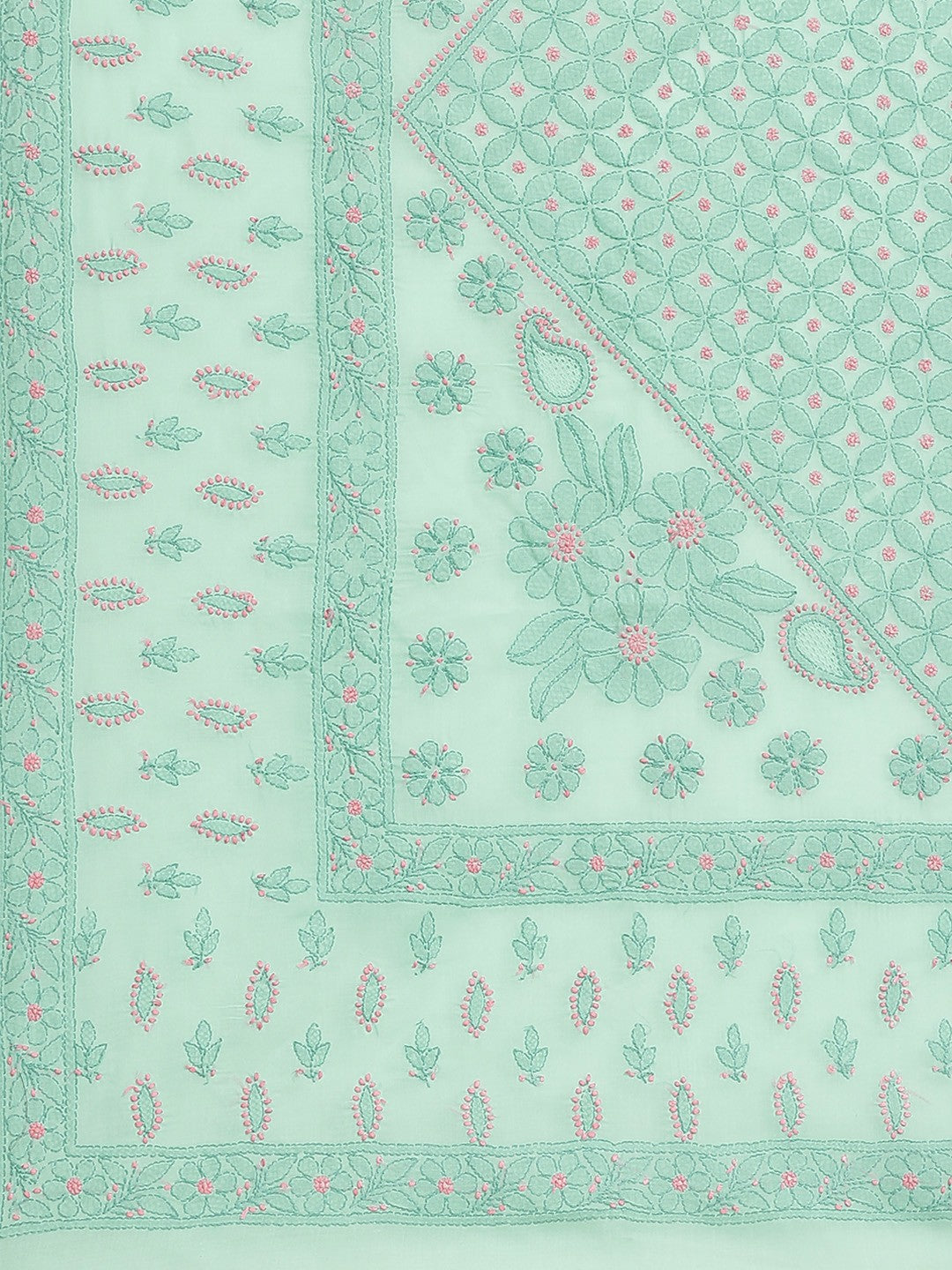 Ada Hand Embroidered Sea Green Cotton Lucknow Chikan Saree With Blouse-A311207