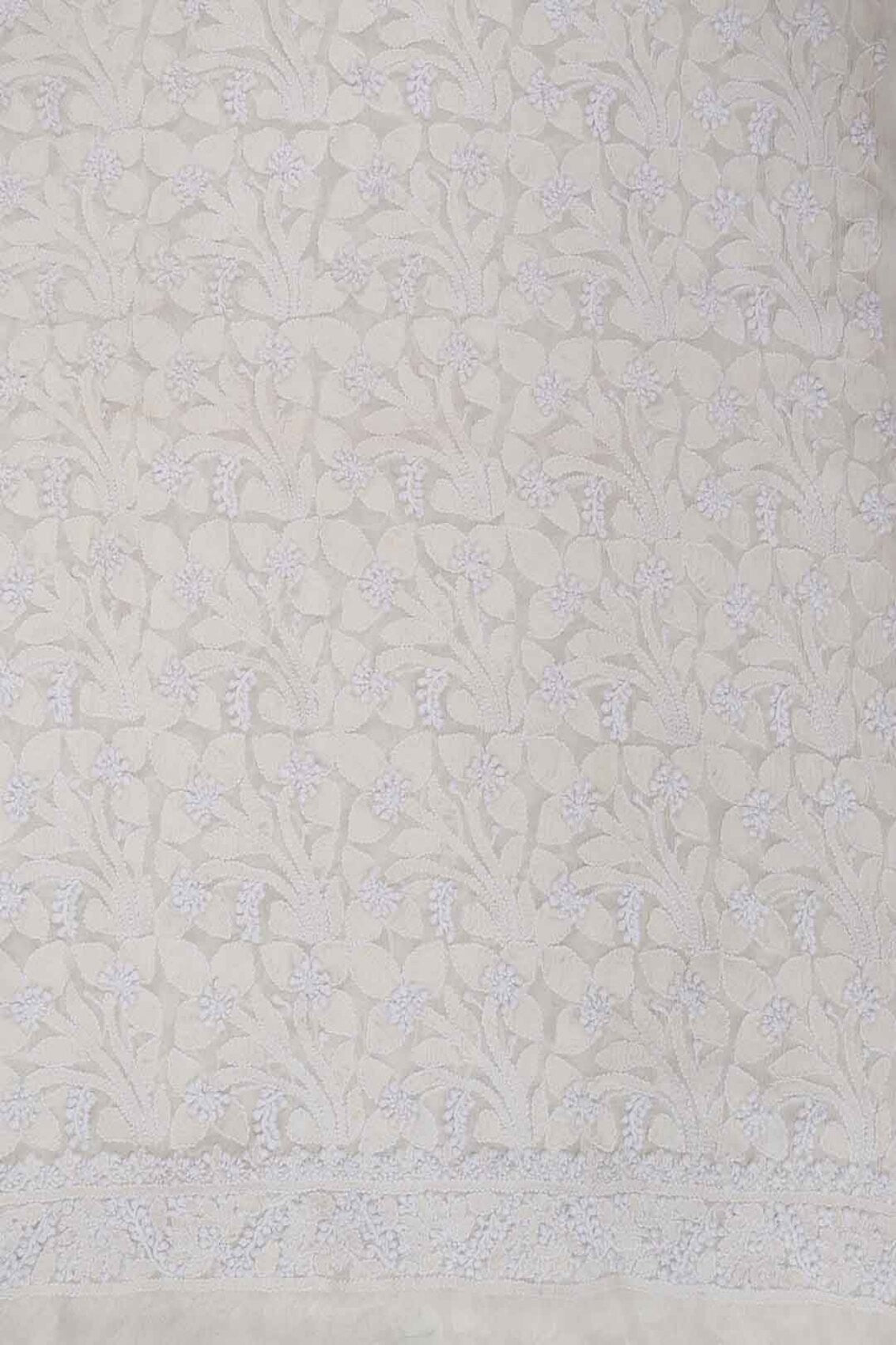 Ada Hand Embroidered Cream Chiffon Lucknowi Chikankari Unstitched Kurta Piece A94868