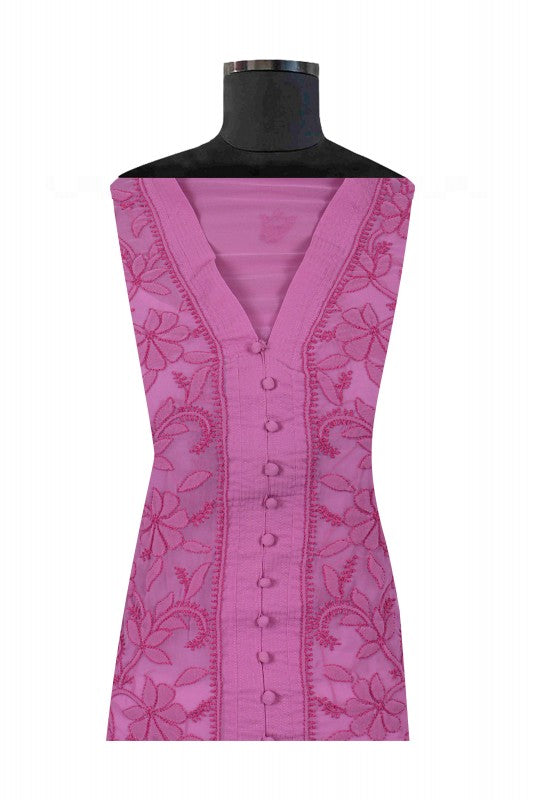 Ada Hand Embroidered Mauve Georgette Lucknowi Chikan Semi-stitched Kurta Piece A108762