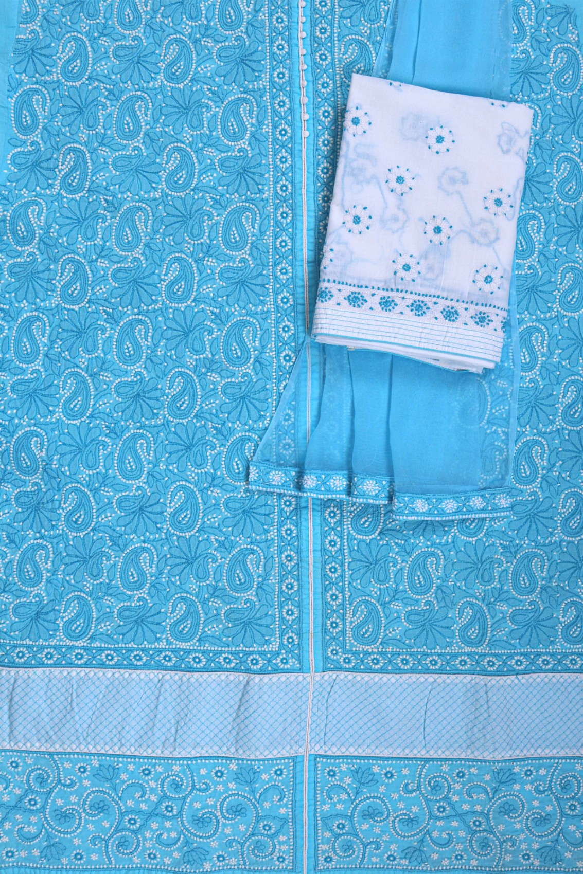 Ada Hand Embroidered Sky Blue Cotton Lucknowi Chikankari Unstitched Suit Piece 01A227033