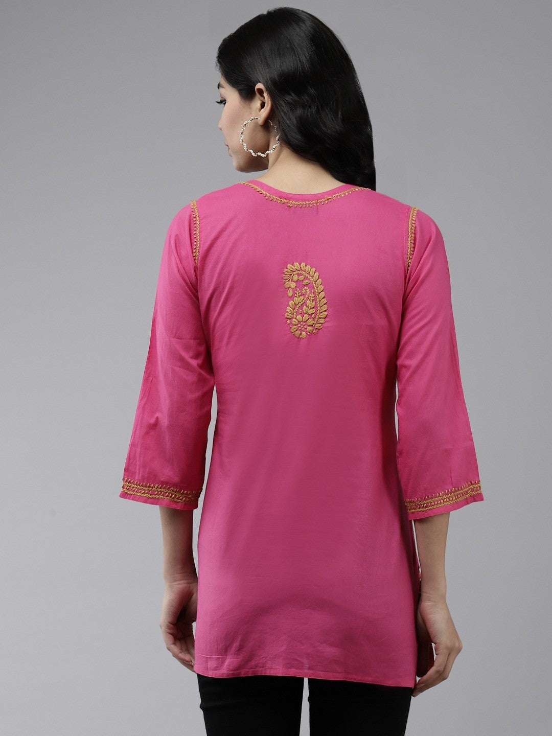 Ada Hand Embroidered Pink Cotton Lucknowi Chikankari Short Kurti  A911188