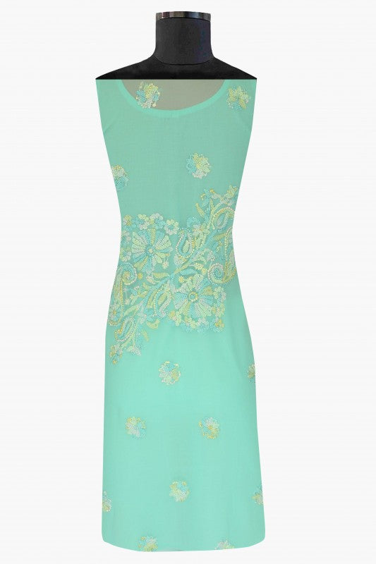 Ada Hand Embroidered Sea Green Georgette Lucknowi Chikan Unstitched Suit Piece-A211175