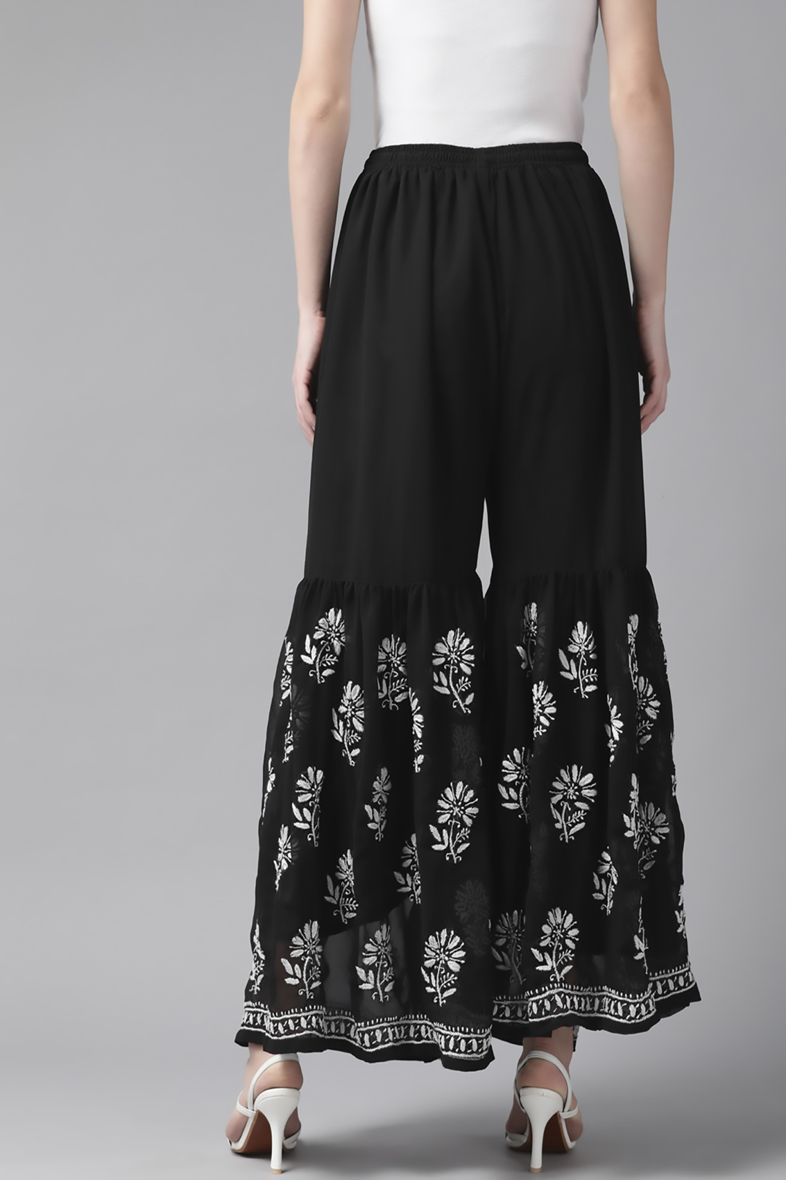 Ada Hand Embroidered Black Georgette Lucknowi Chikankari Palazzo A711160