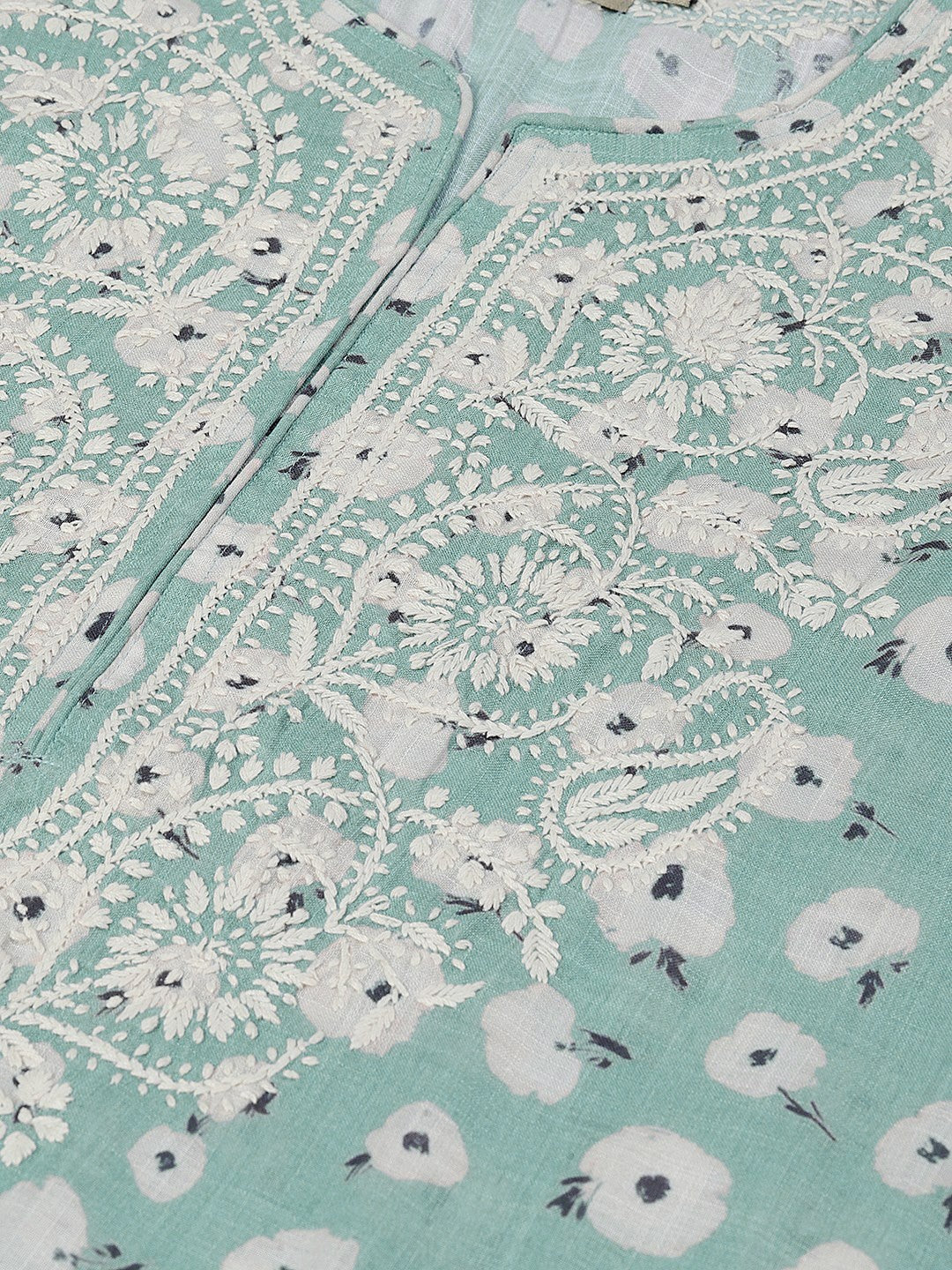 Ada Hand Embroidered Blue Cotton Lucknow Chikan Straight Kurta A100434