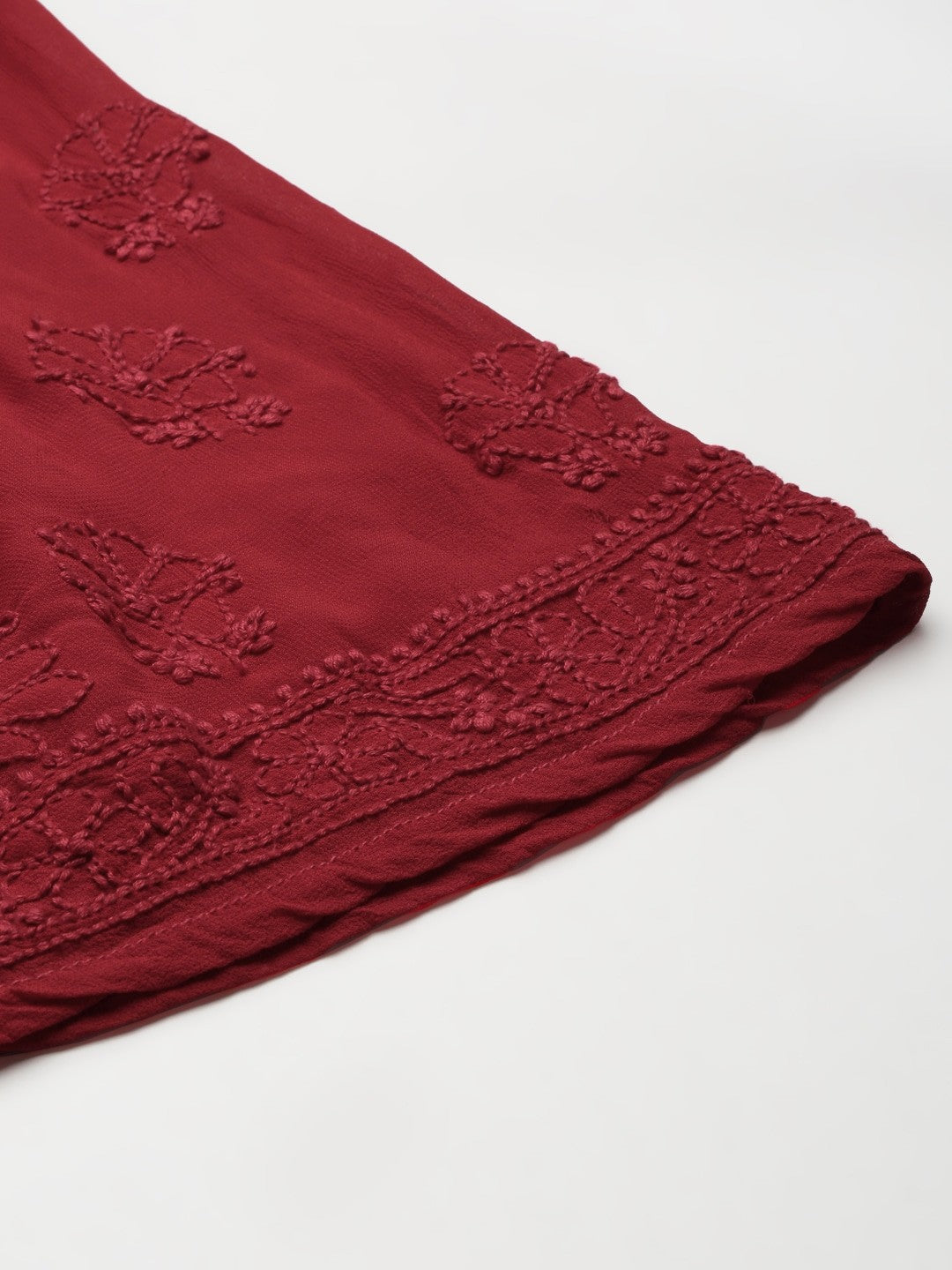Ada Hand Embroidered Red Viscose Georgette Lucknowi Chikankari Palazzo A711157