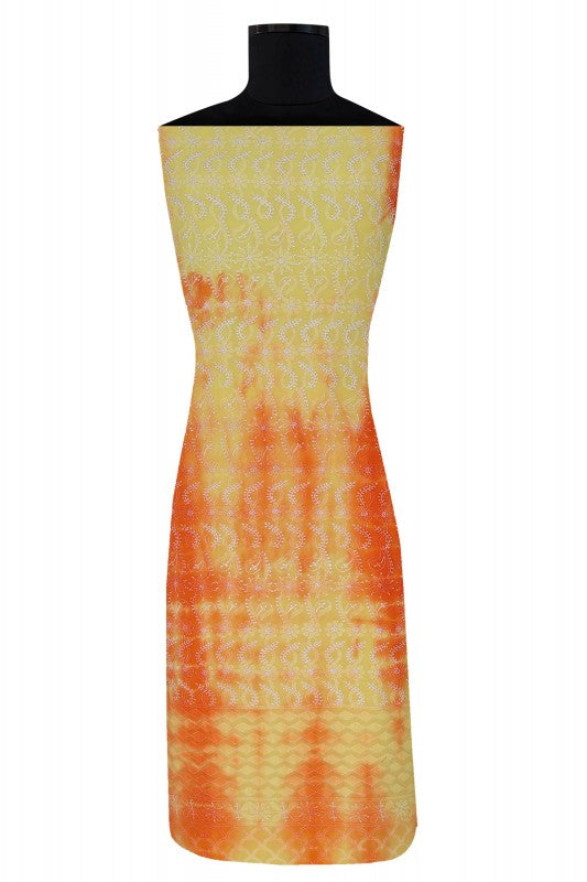 Ada Hand Embroidered Yellow/Orange Shaded Pure Georgette Lucknowi Chikan Unstitched Suit Piece A78008
