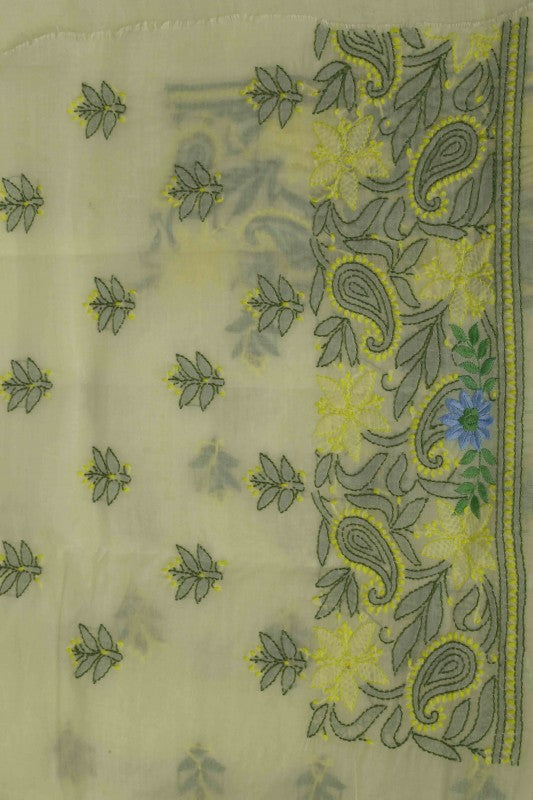 Ada Hand Embroidered Lemon Cotton Lucknowi Chikan Unstitched Suit Piece A100164