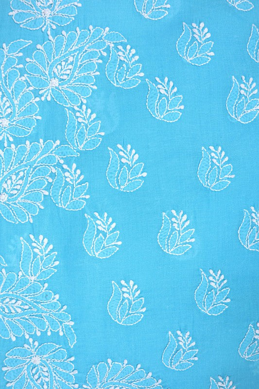 Ada Hand Embroidered Sky Blue Cotton Lucknowi Chikankari Unstitched Suit Piece A607743