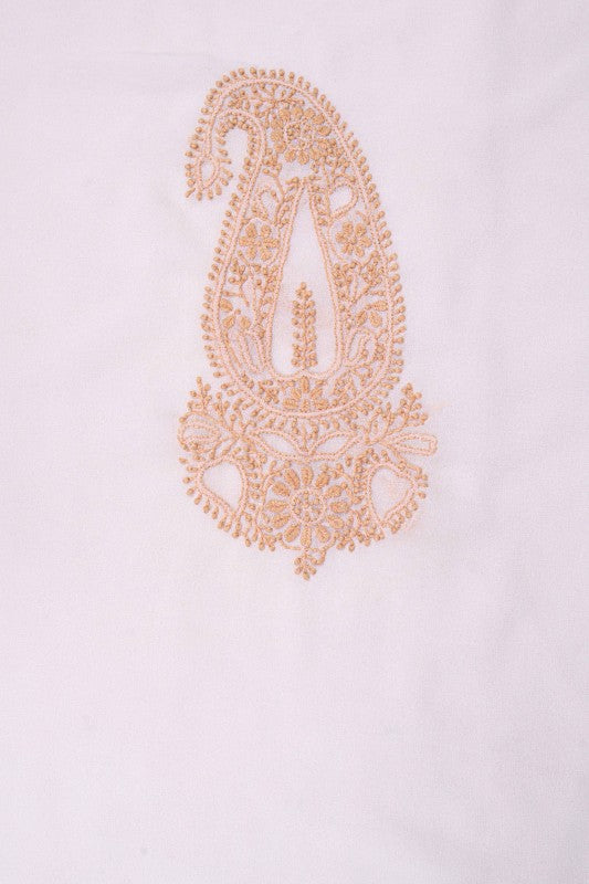 Ada Hand Embroidered Off White Georgette Lucknowi Chikan Unstitched Men's Kurta Piece A602007