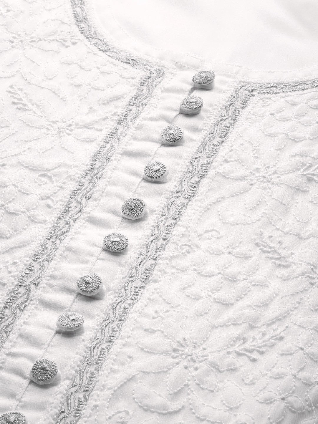 Ada Hand Embroidered White Cotton Lucknowi Chikankari Straight Kurta With Zari Work A345926