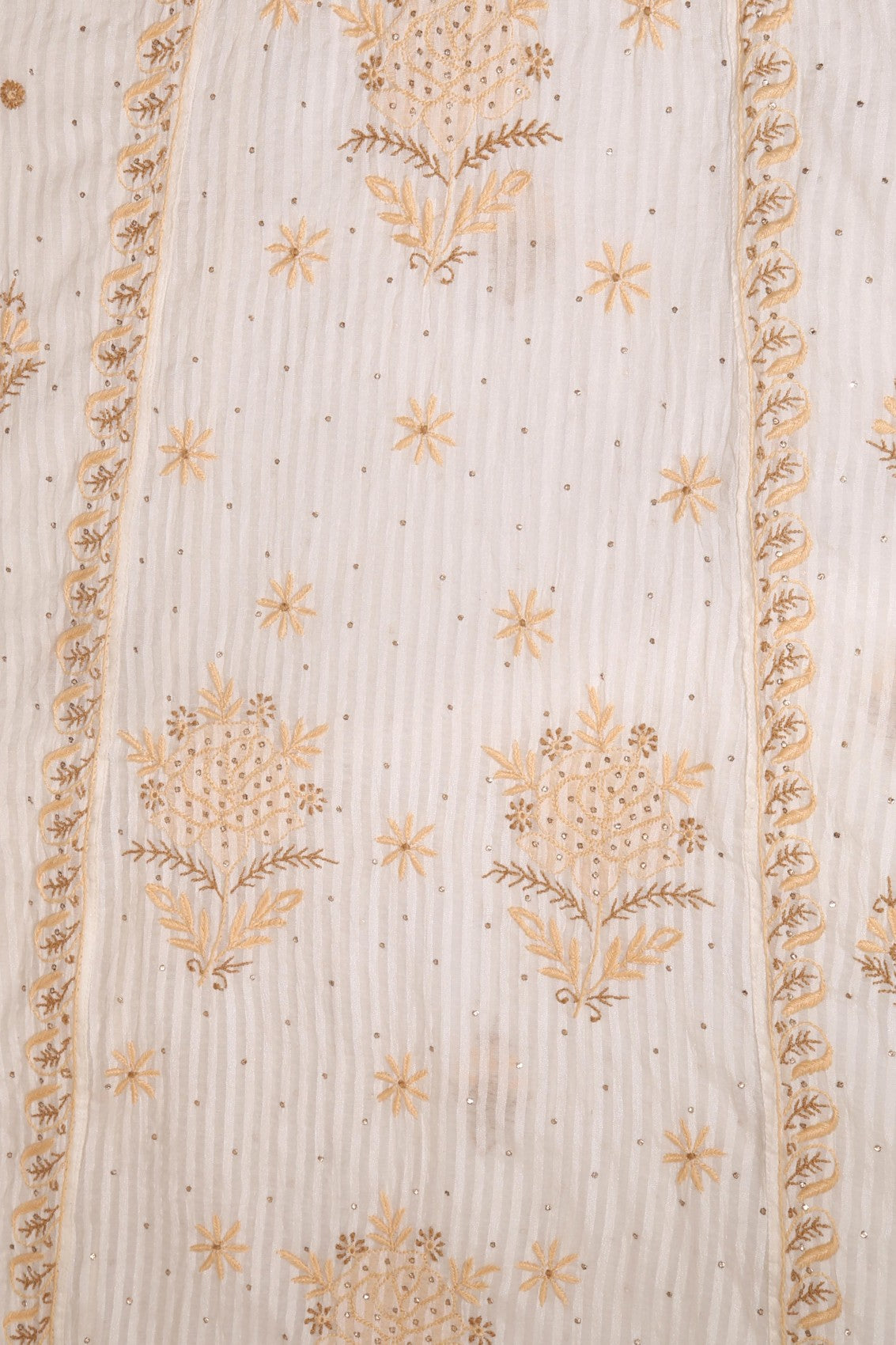 Ada Hand Embroidered White Chanderi Lucknowi Chikankari Semi-stitched Kurta Dupatta Set With Muqaish Work 01A136886