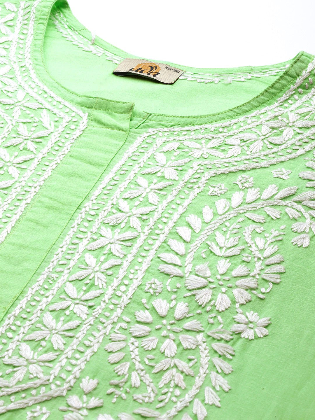 Ada Hand Embroidered Green Cotton Lucknowi Chikankari Straight Kurta A411423