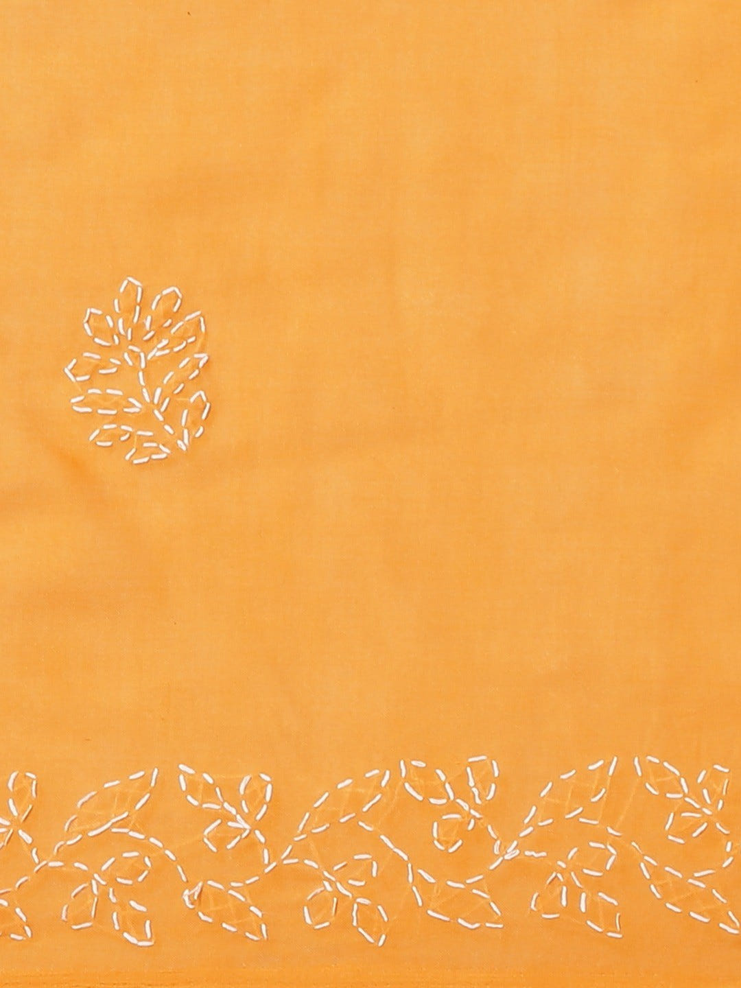 Ada Hand Embroidered Mustard Cotton Lucknow Chikan Saree With Blouse A311132