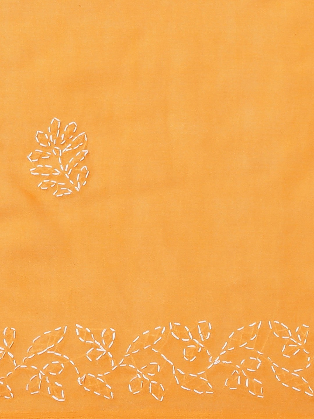 Ada Hand Embroidered Mustard Cotton Lucknow Chikan Saree With Blouse A311132